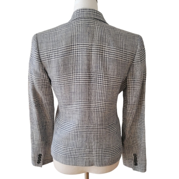 Lauren by Ralph Lauren Black & Cream Linen Plaid Blazer Jacket Size 4 - Picture 2 of 4